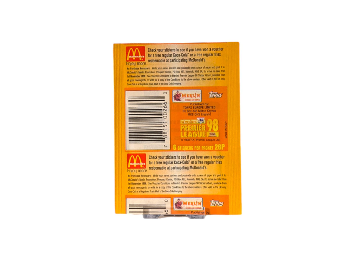 Premier League 1998 - Merlin Sticker Pack x 1 (Variation #2)