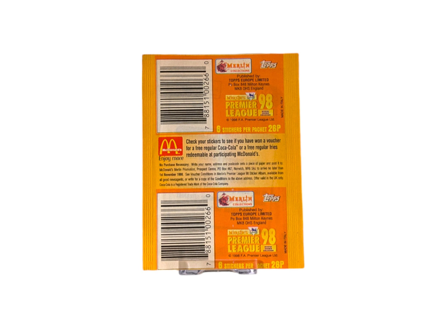 Premier League 1998 - Merlin Sticker Pack x 1 (Variation #4)