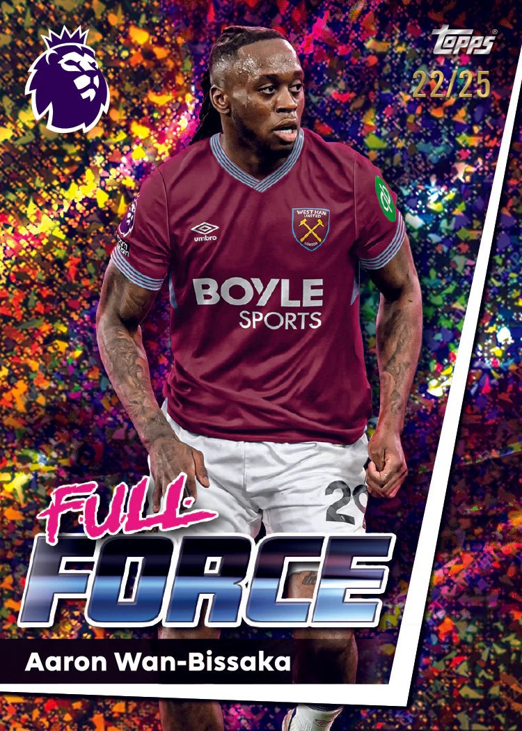 Soccer player card featuring Aaron Wan-Bissaka with colorful background and branding.