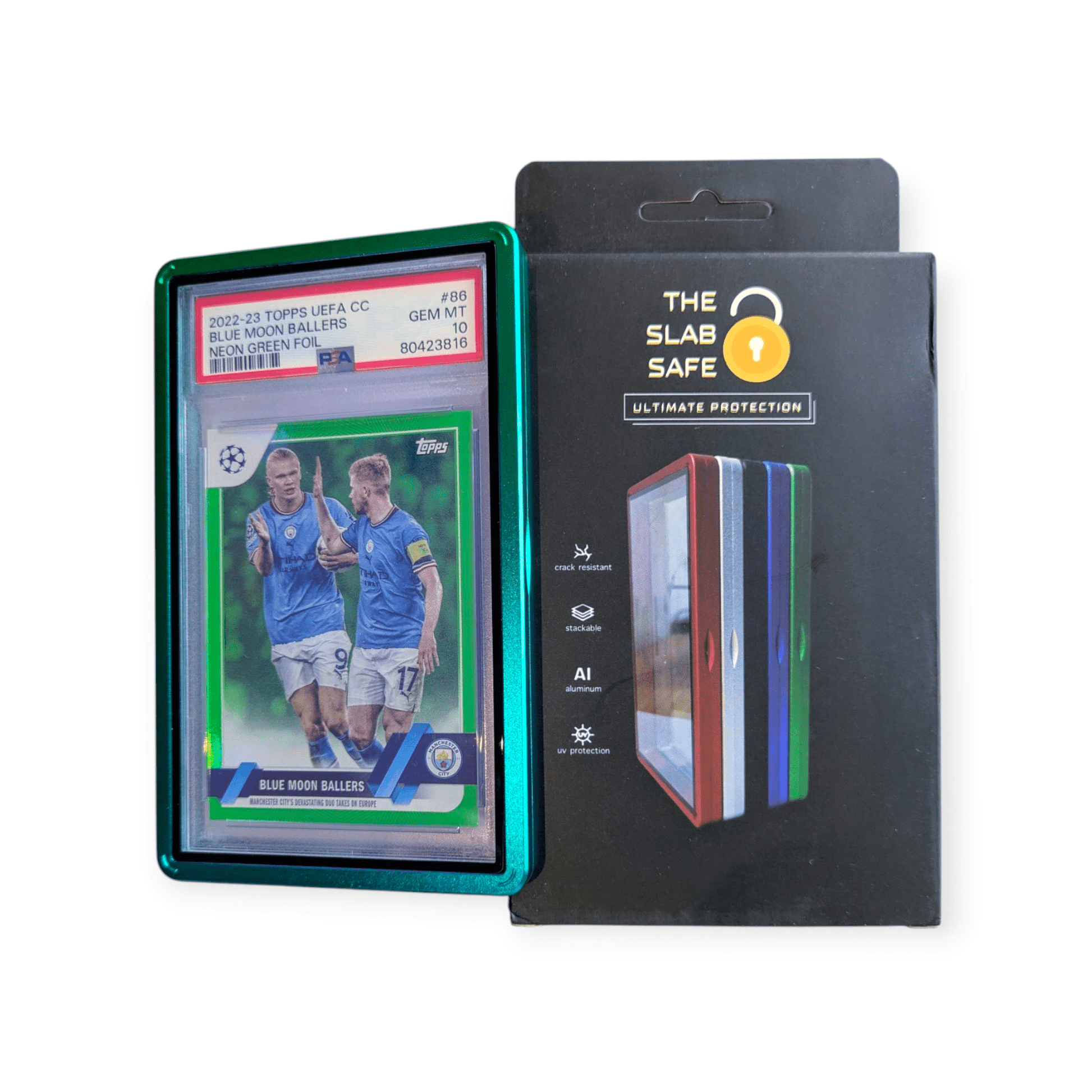 blue/green gradient uv protection trading card aluminium case for PSA graded cards