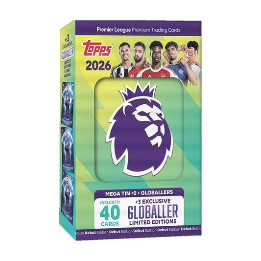 Topps Premier League trading card pack with lion logo and player images on a white background