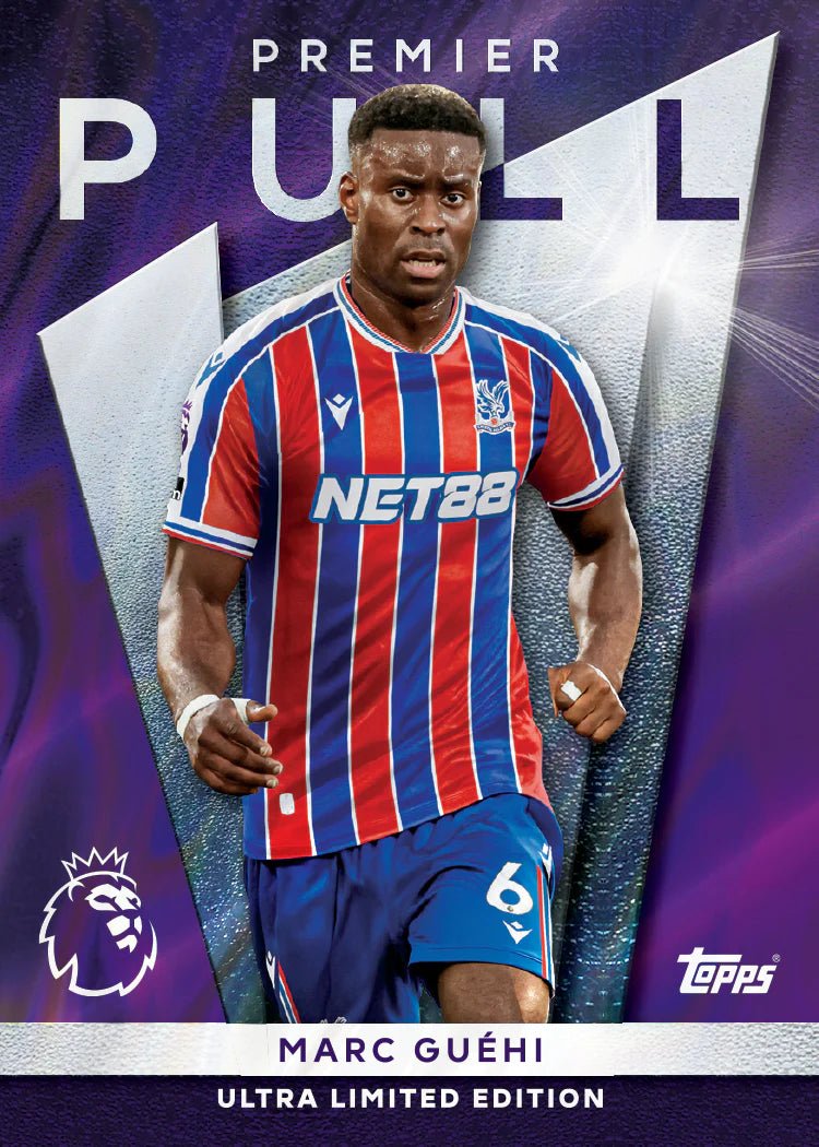 Soccer player card with 'Premier Pull' branding and Topps logo