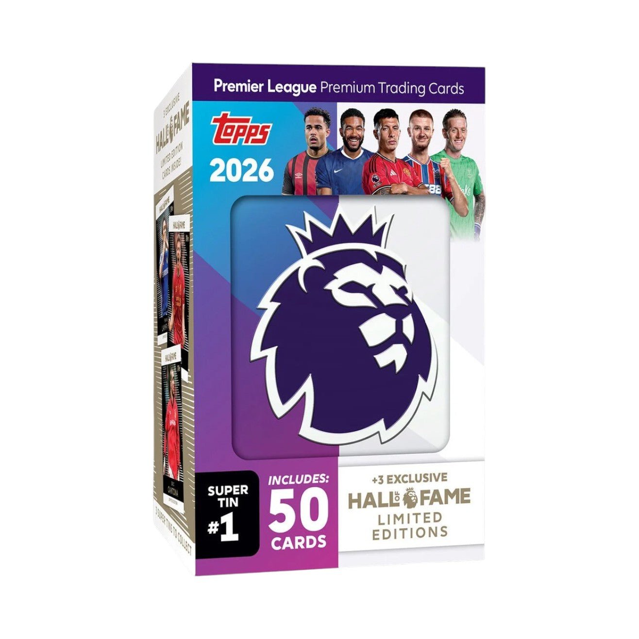 Topps Premier League 2026 trading card pack with player images and branding.