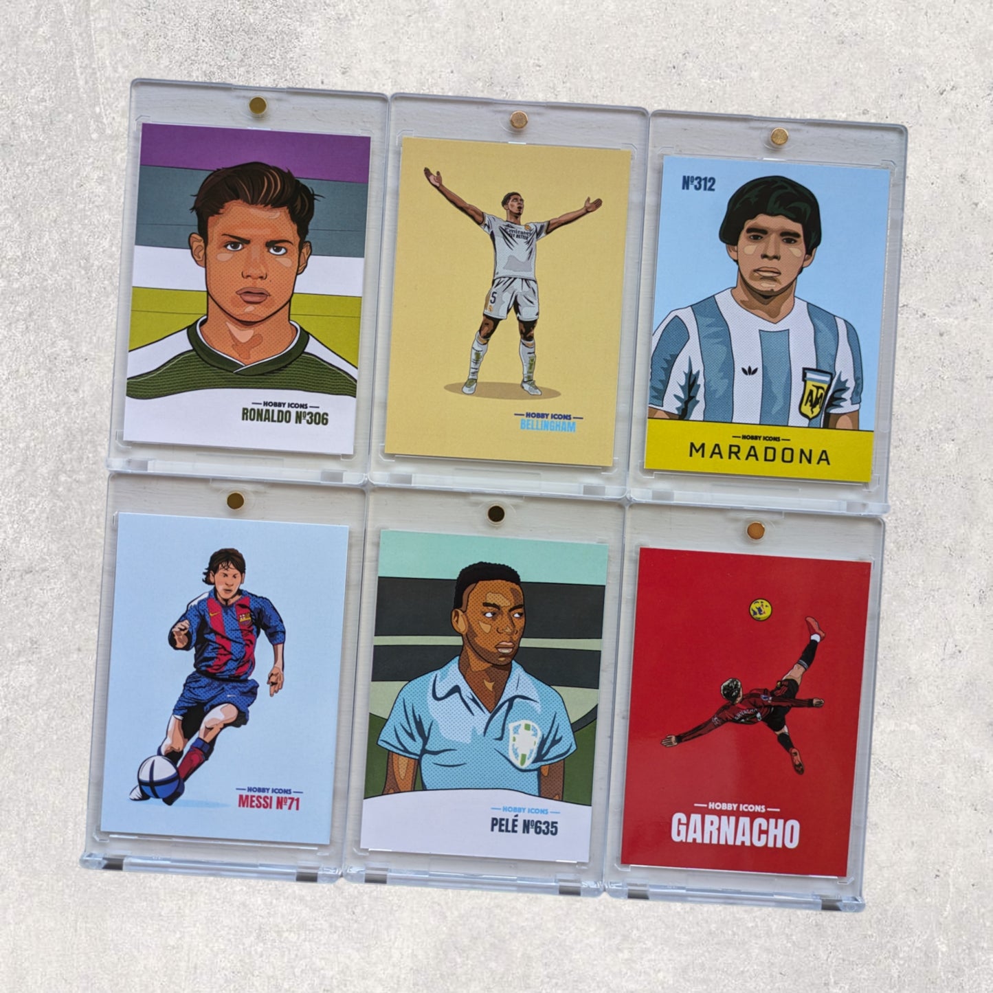 Hobby Icons - #1 to #6 Illustrated Custom Football Trading Cards - Full Set